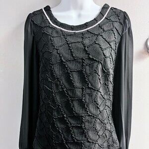 254213 Black Lace Like Top with Sheer Sleeve and Rhinestone Trim by FRANK LYMAN
